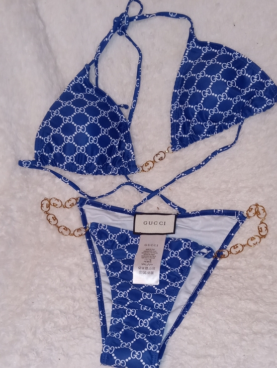 Gucci Other - Gucci Blue GG Logo Triangle Chain Bikini